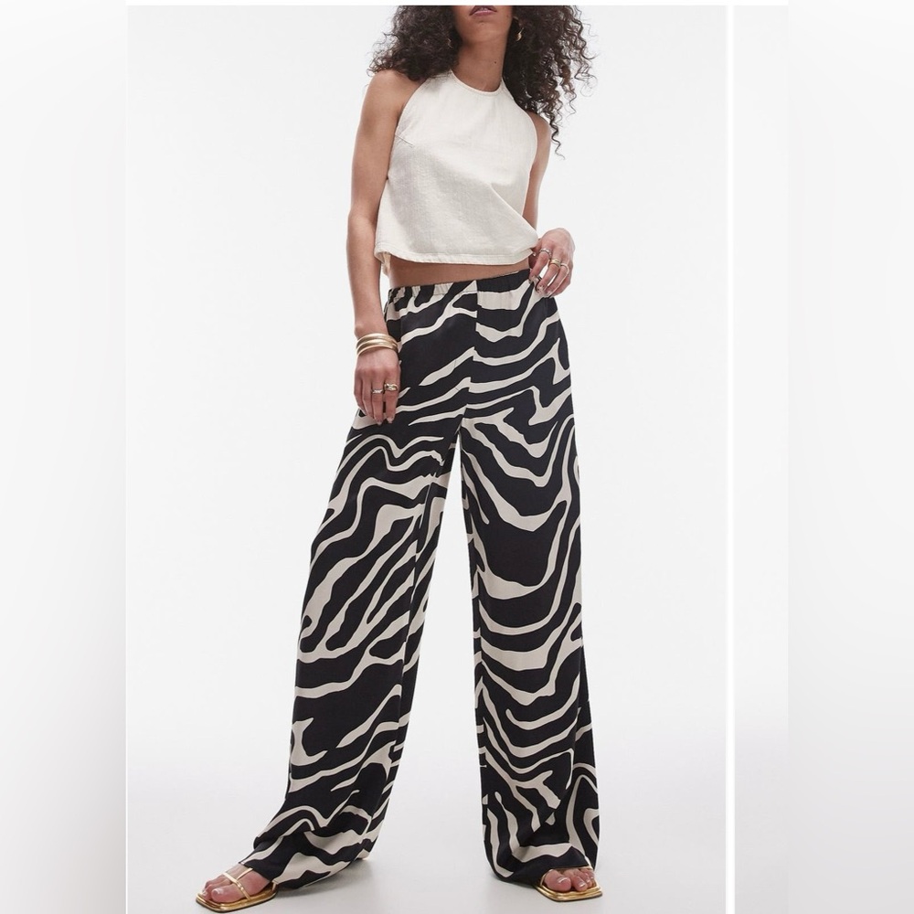 Zebra print satin wide leg pants